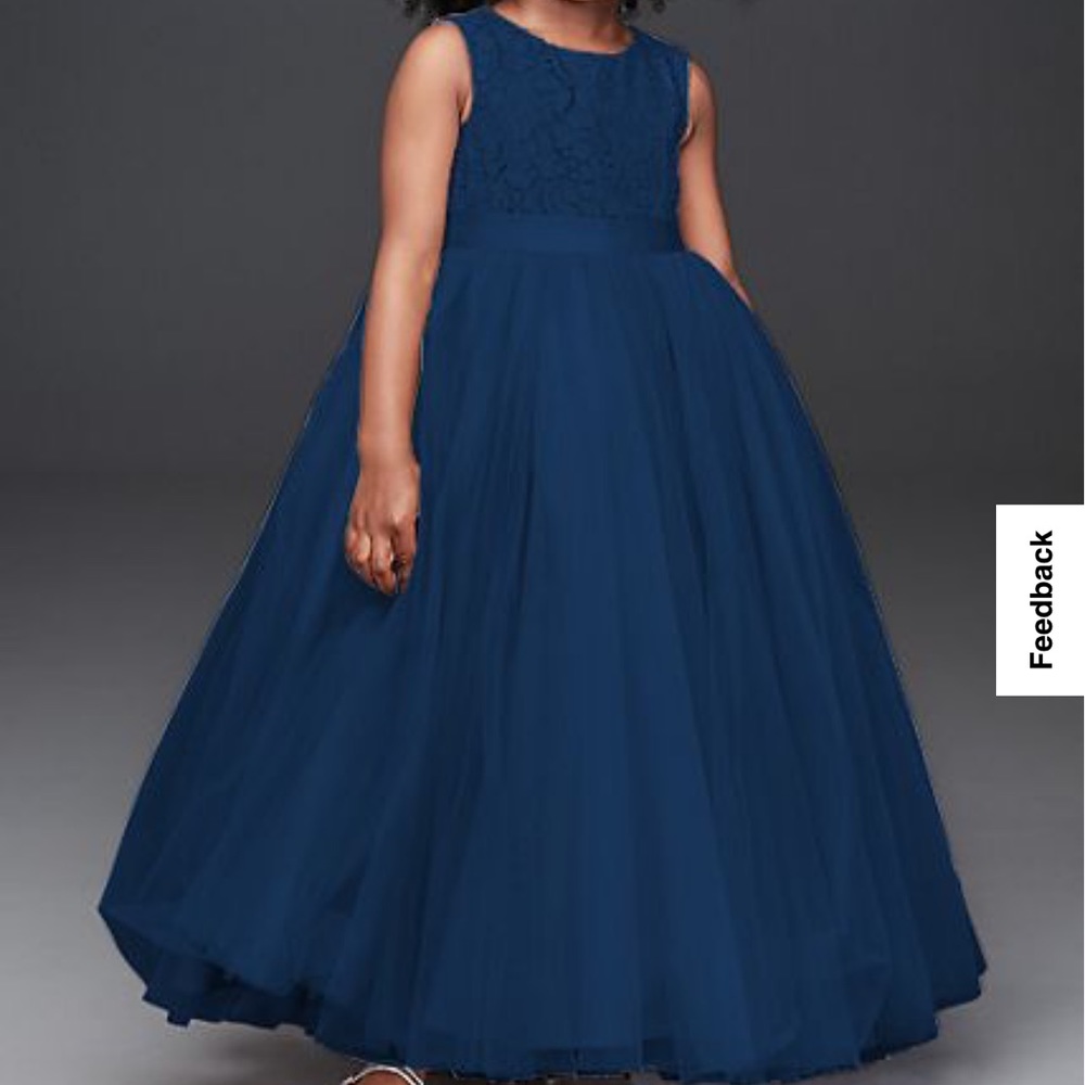David’s Bridal Children’s Size 14 Heart Cutout Ballgown Flower Girl Dress Marine
